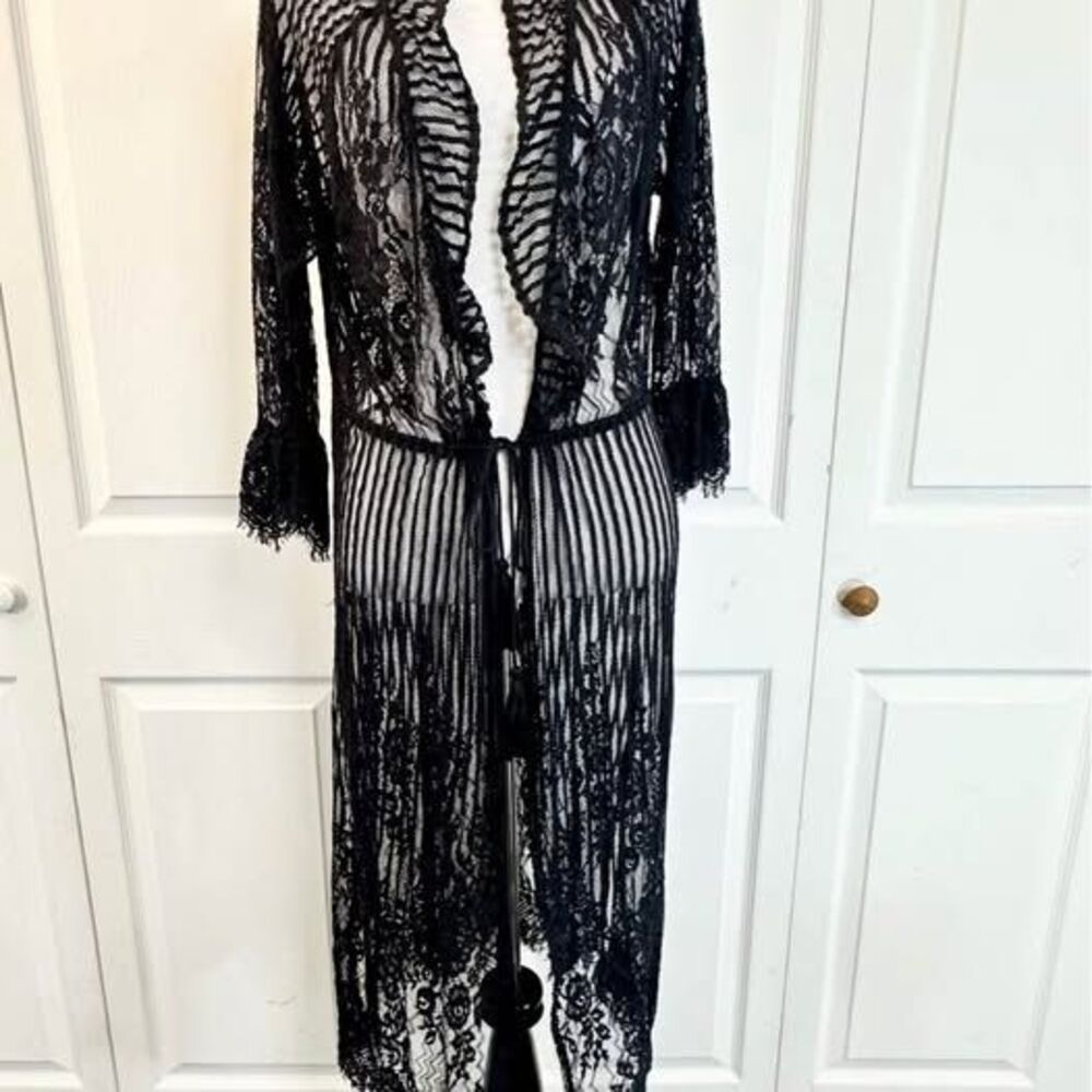 Melograno Rico Black Lace Duster Cardigan Size L